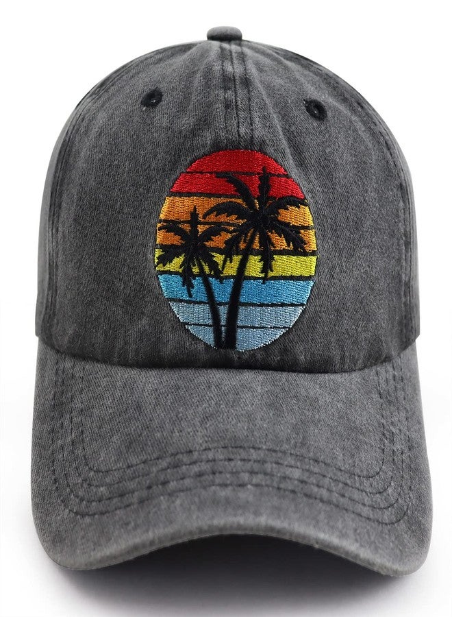 Vxchkerm Summer Sun Beach Hat for Men Women, Hawaiian Tropic Palm Tree Baseball Cap, Funny Outdoor Travel Vacation Hiking Fishing Hat, Adjustable Washed Cotton Embroidered Sunset Cap - Image 1
